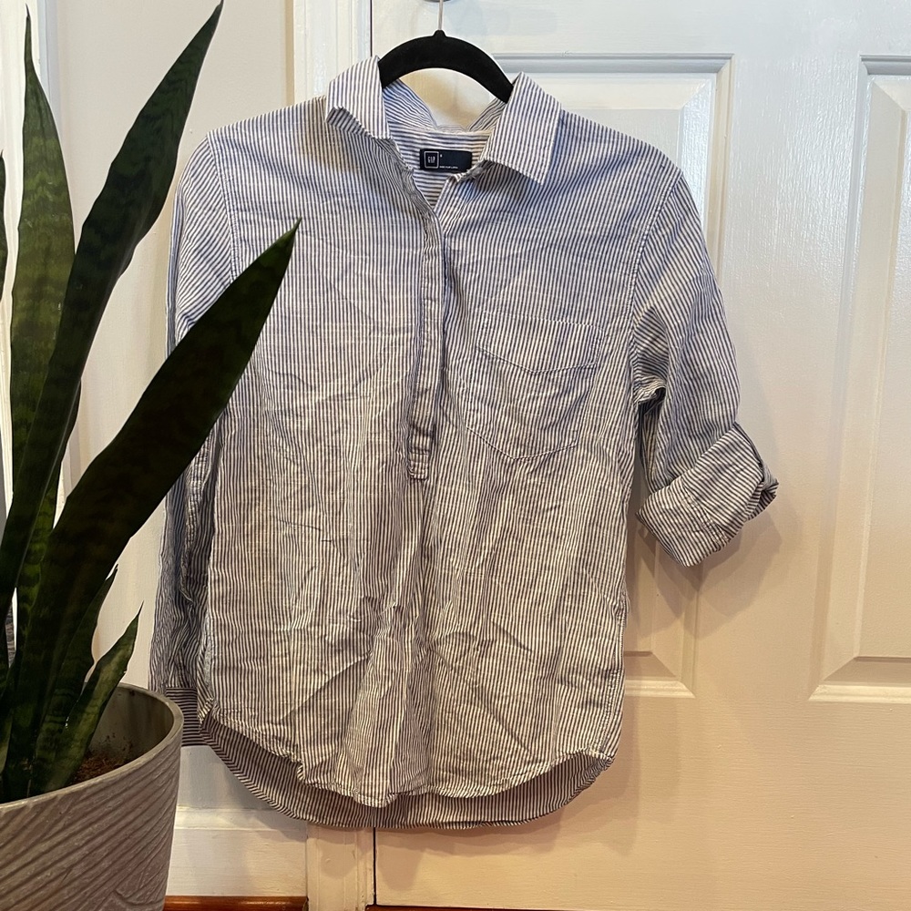 Blue and white striped button down